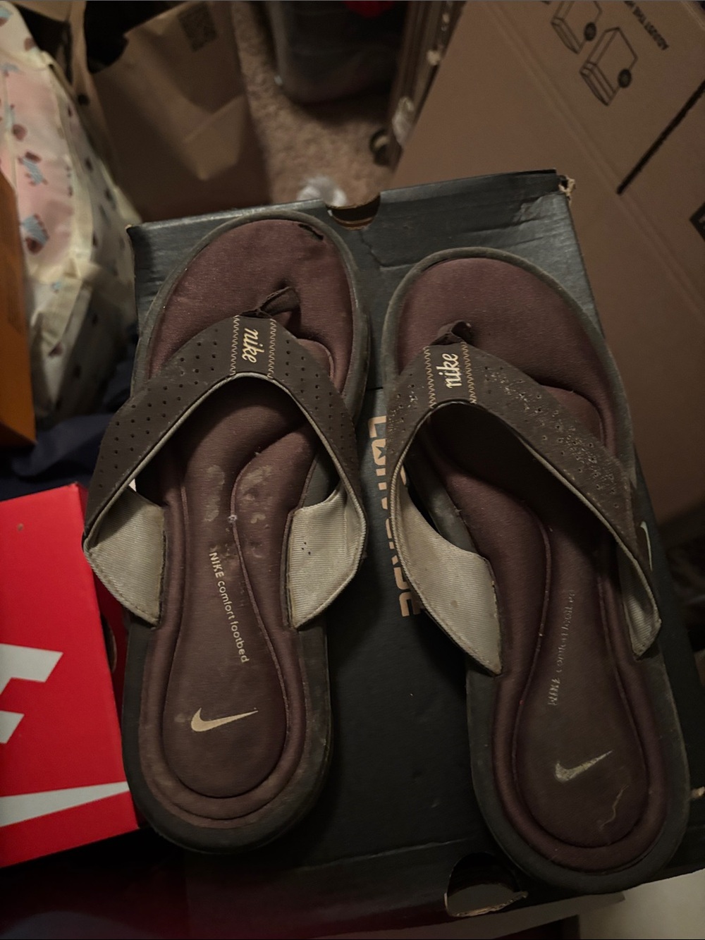 Nike Brown and Tan Women's Comfort Flip Flops
